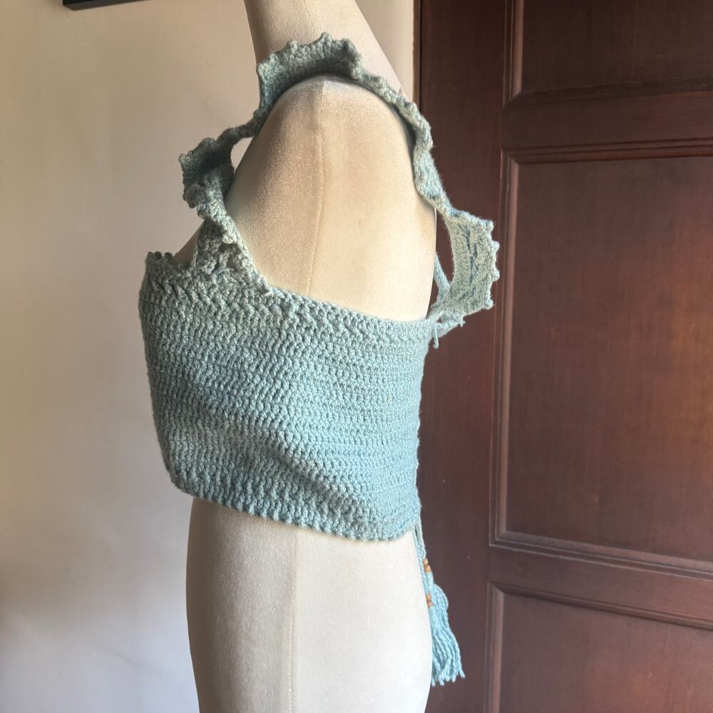 Vintage Handmade | Paste Blue Cotton Knit Crop Top with Corset back | Medium - Picture 2 of 3